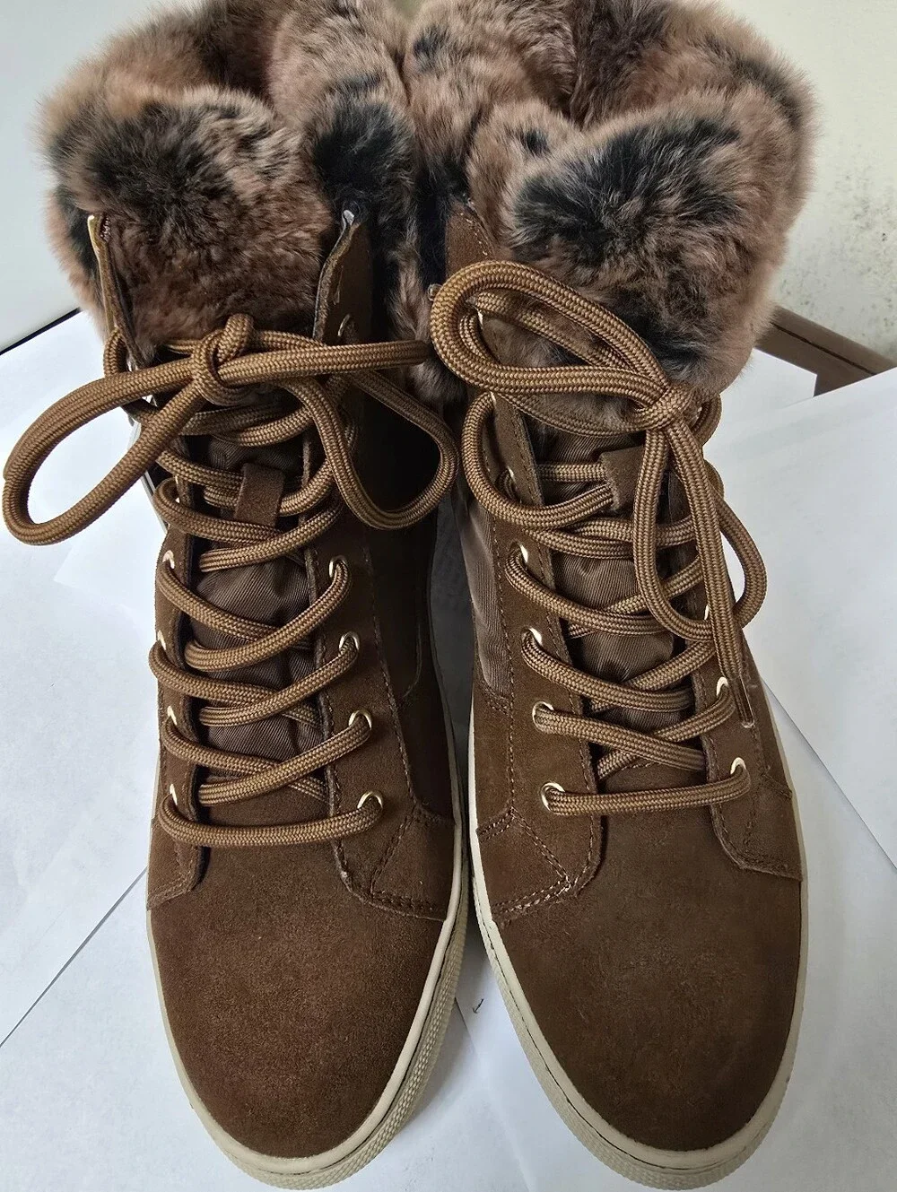 Cougar Danica Brown Suede Real Rabbit Fur Waterproof Winter Sneaker Boots NWT